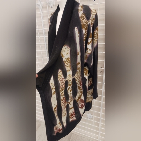ZOZO WOMENS SWEATER CARDIGAN LONG OPEN FRONT STRIPS AND EXOTIC PRINT SIZE 1X - Picture 2 of 5